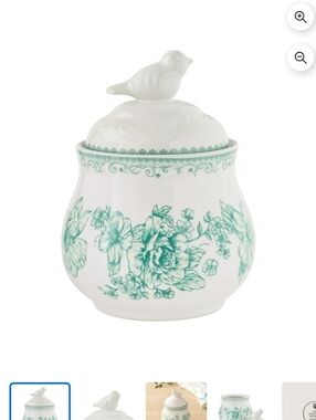 The Pioneer Woman White Ceramic Jar with Green Floral and Bird Lid